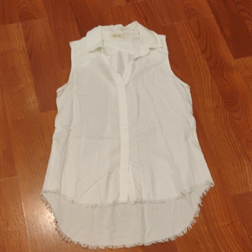 Bella Dahl Frayed Hem Sleeveless Top - White